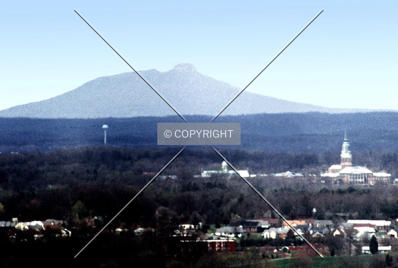 View from the southeast toward Wake Forest University campus and Pilot Mountain