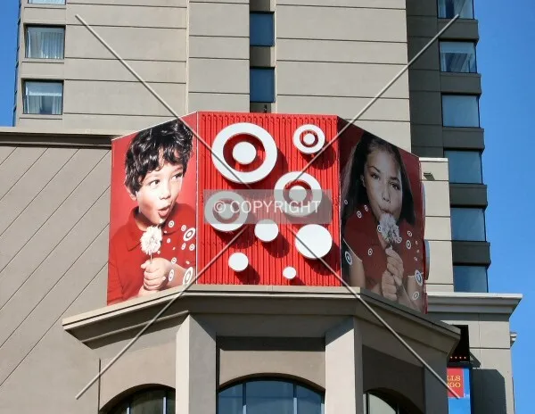 Advertisement for hometown Target Stores on the northwest corner