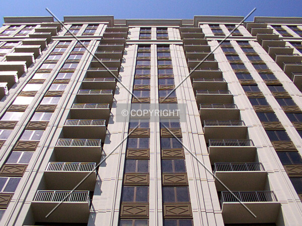 Looking up the east façade