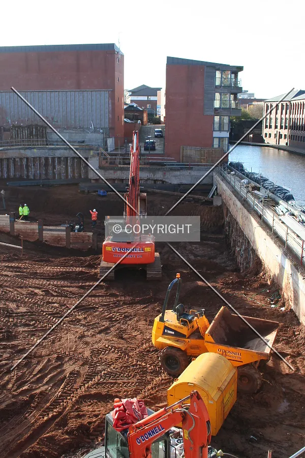 Looking down at the construction equipment
