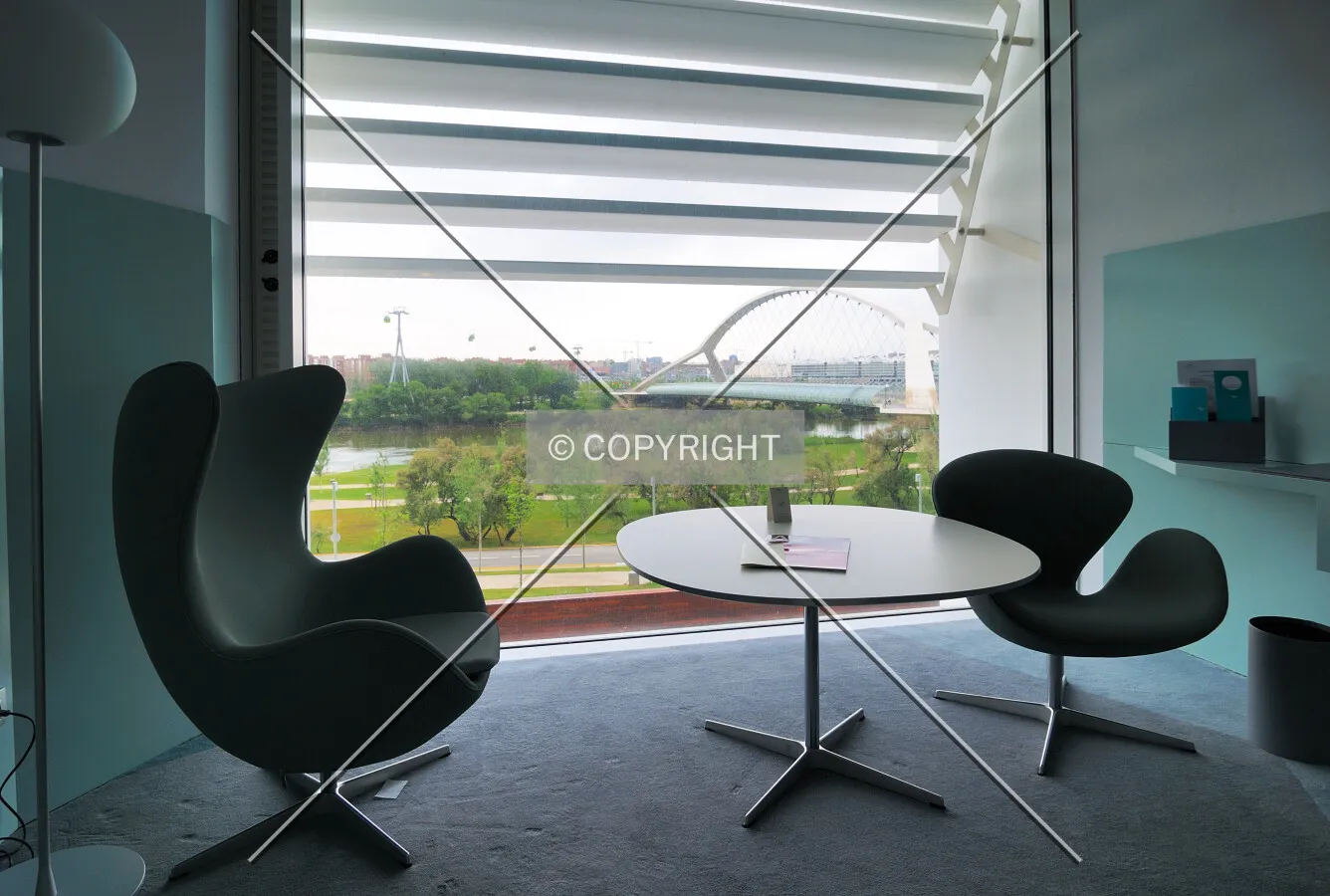 Sunshade of room's window with design furniture