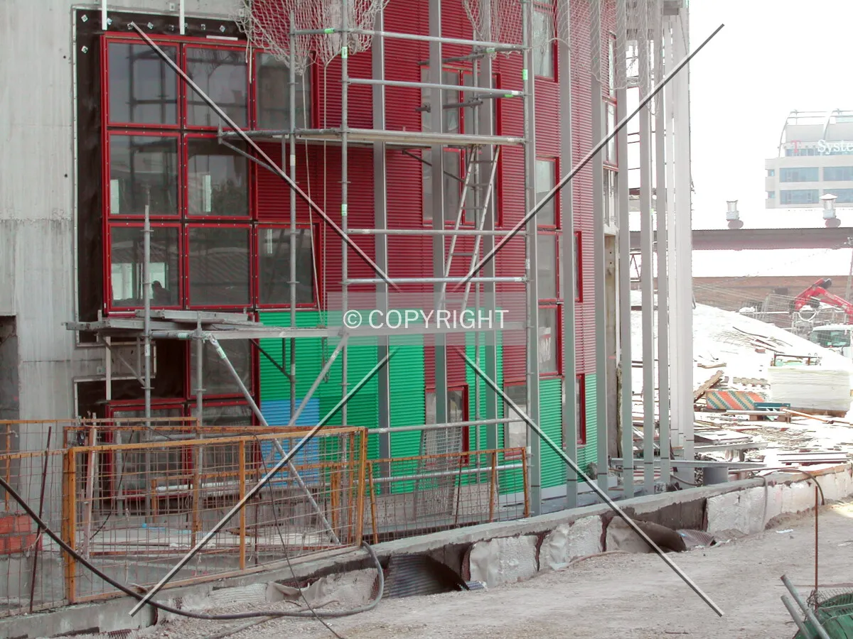 Green panels on the basement