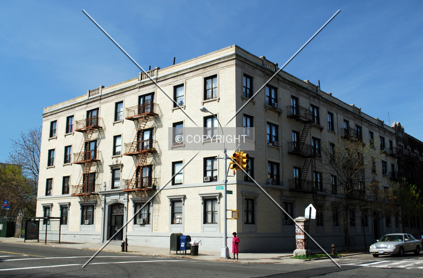 Viewed from the northeast along Ocean Avenue