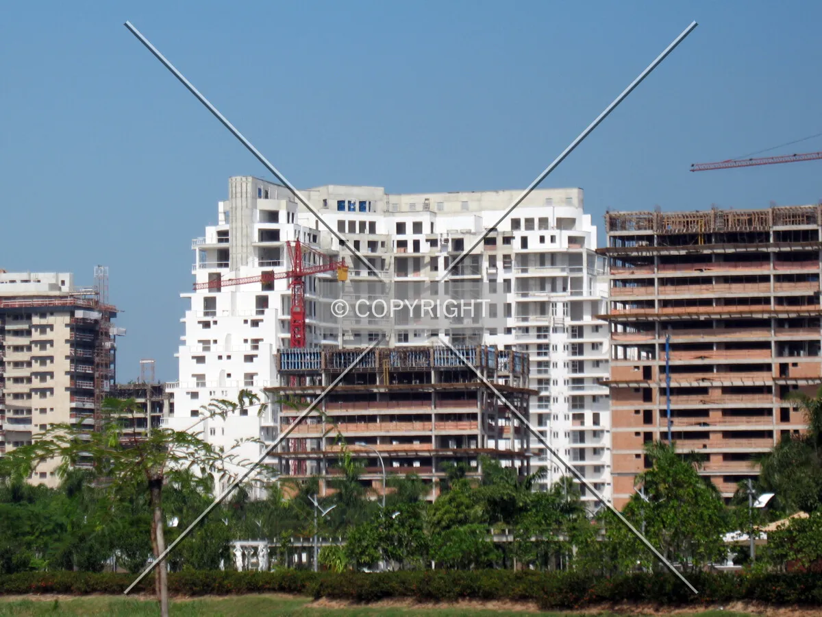 The towers of Atmosfera rising in front of Mandarim