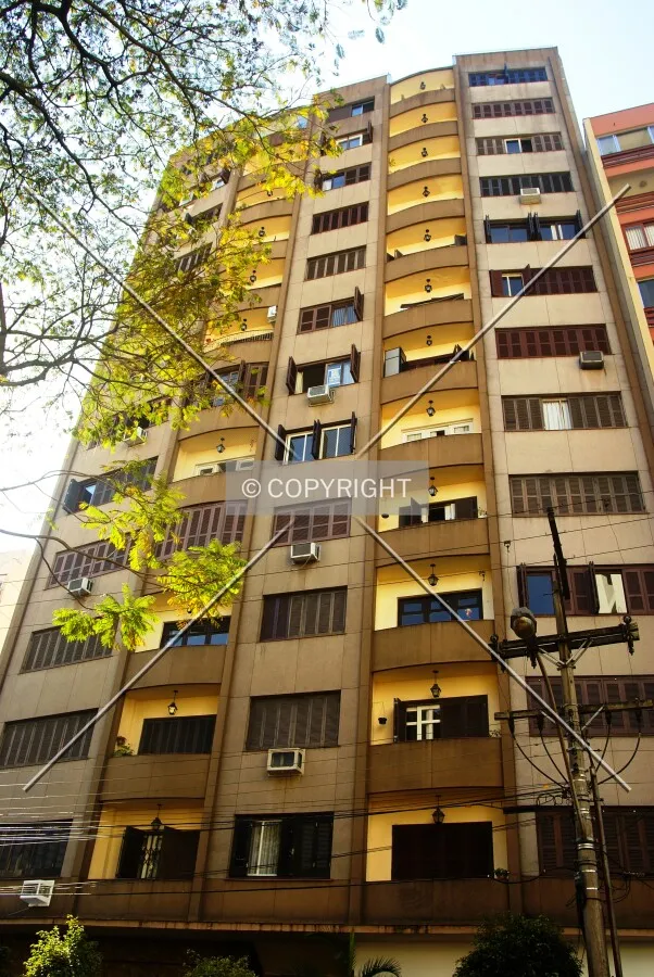 Looking up from across General Lima e Silva Street
