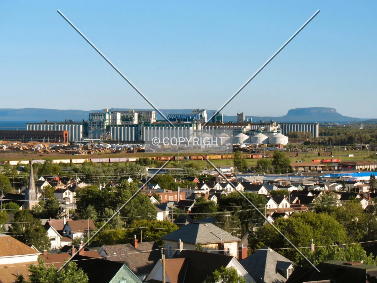 Grain elevators dominate the harbour