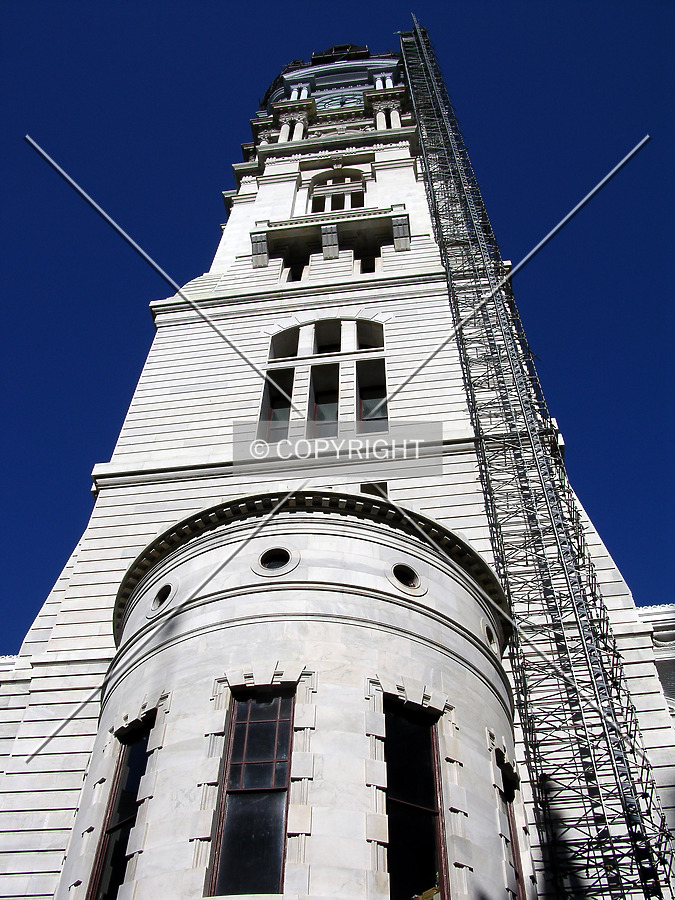 Looking up the tower from the interior courtyard
