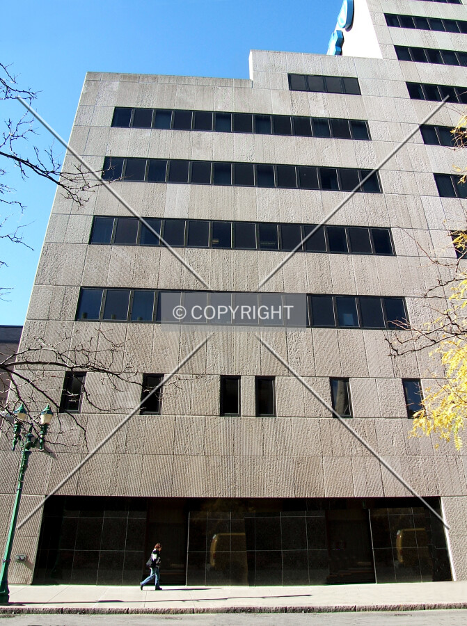 View from the east showing the reclad facade incorporated in the Blue Cross/Blue Shield complex