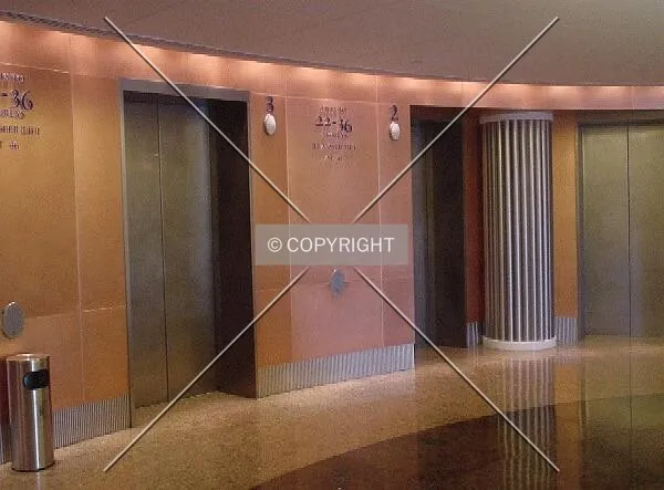 Elevators in the mid-level lobby