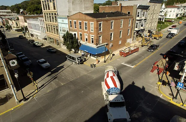 Looking down at the intersection of 3rd Street and Georgia Street from the top of the Mercantile Bank Building
