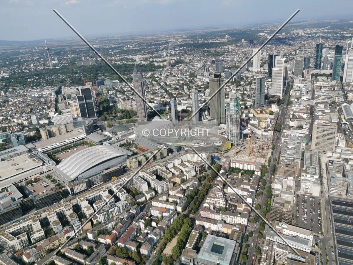Flight with a helicopter over Frankfurt