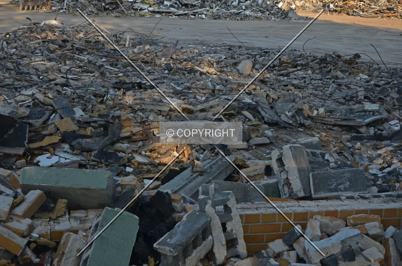Remains of front facade during demolition; August 25, 2013