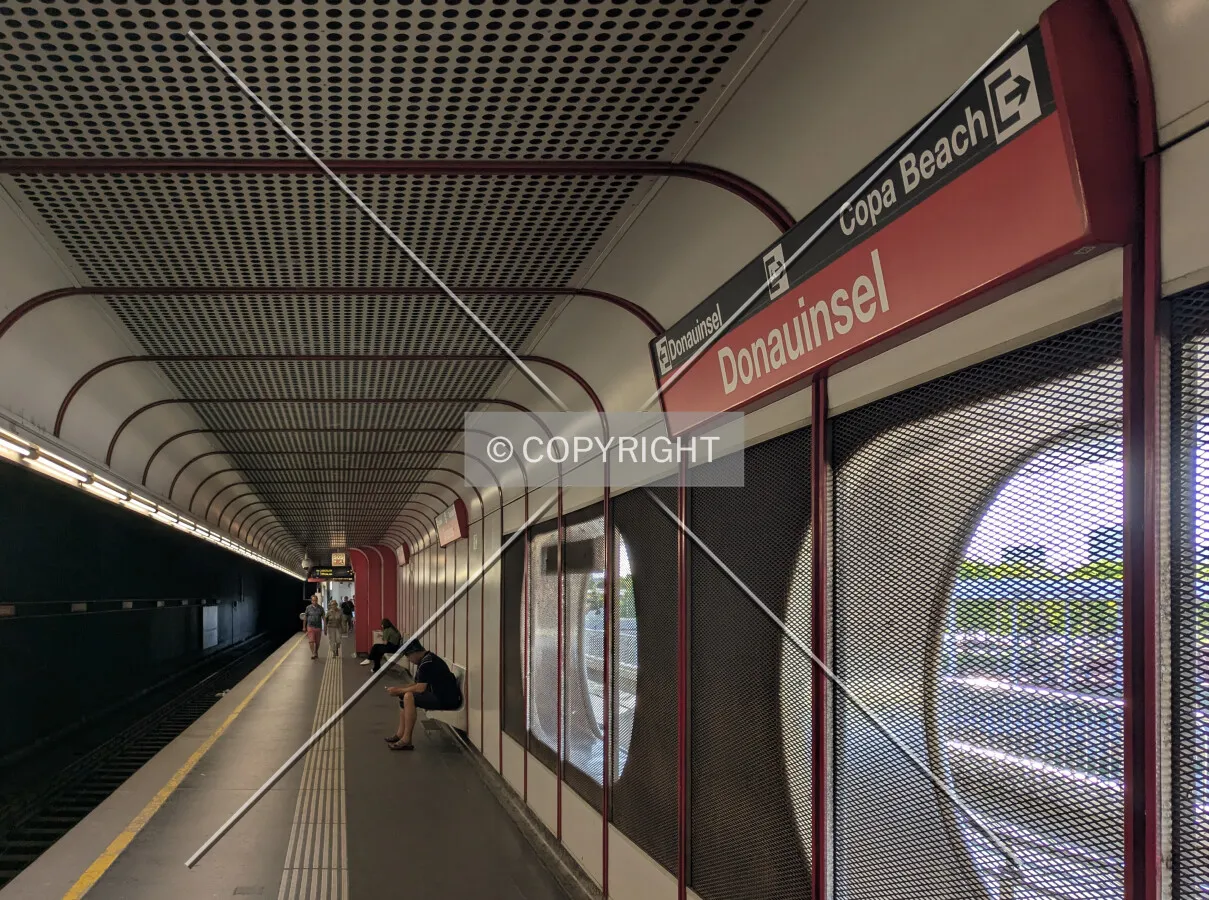 Donauinsel station beneath the main bridge deck