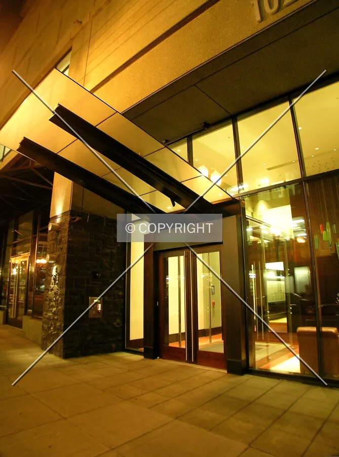 View of the entrance area at night