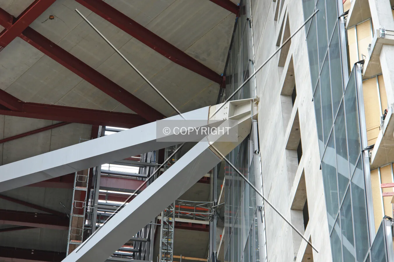 One of the structural beams that is holding together the two towers