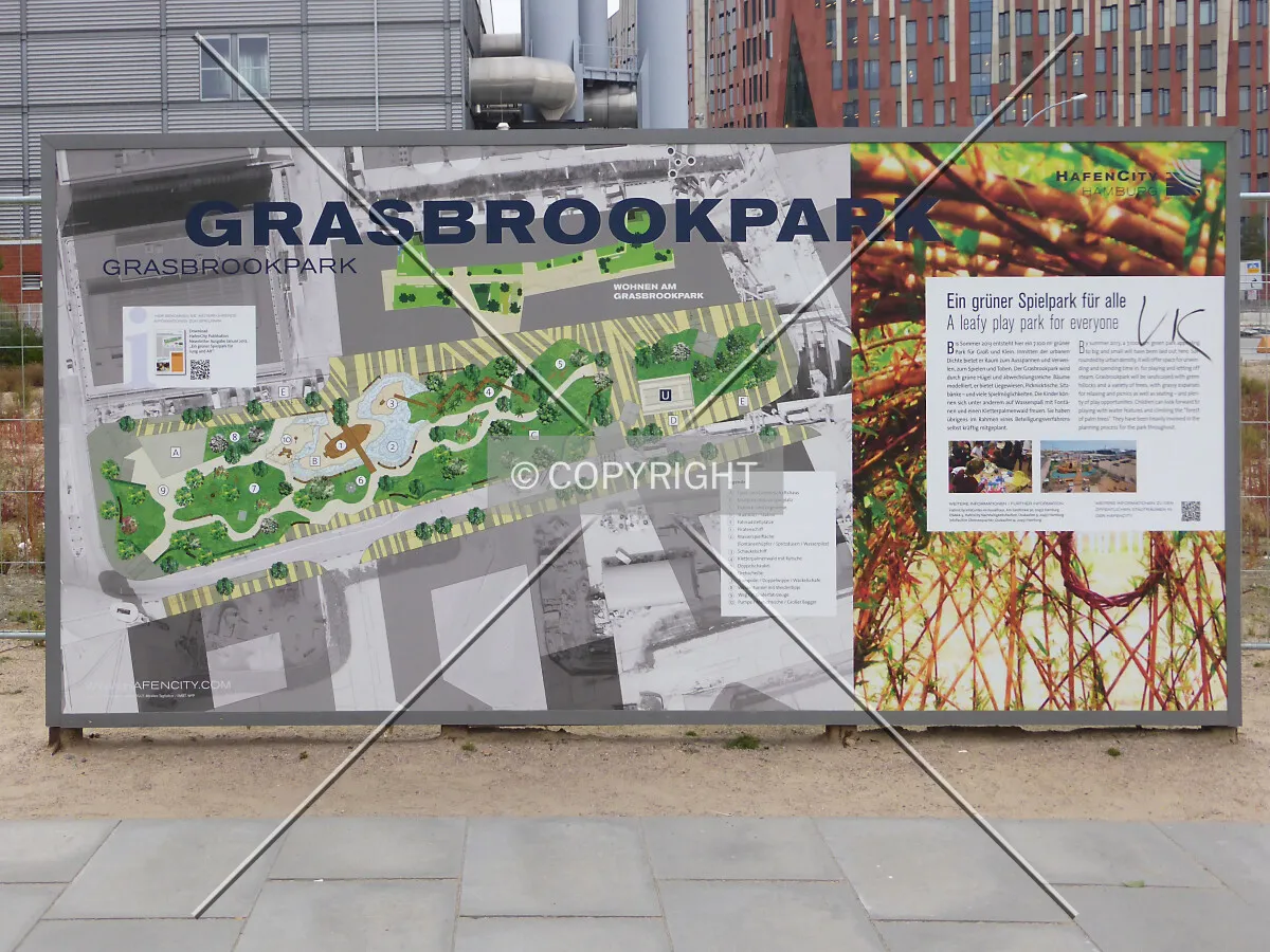 Sign about the Grasbrookpark