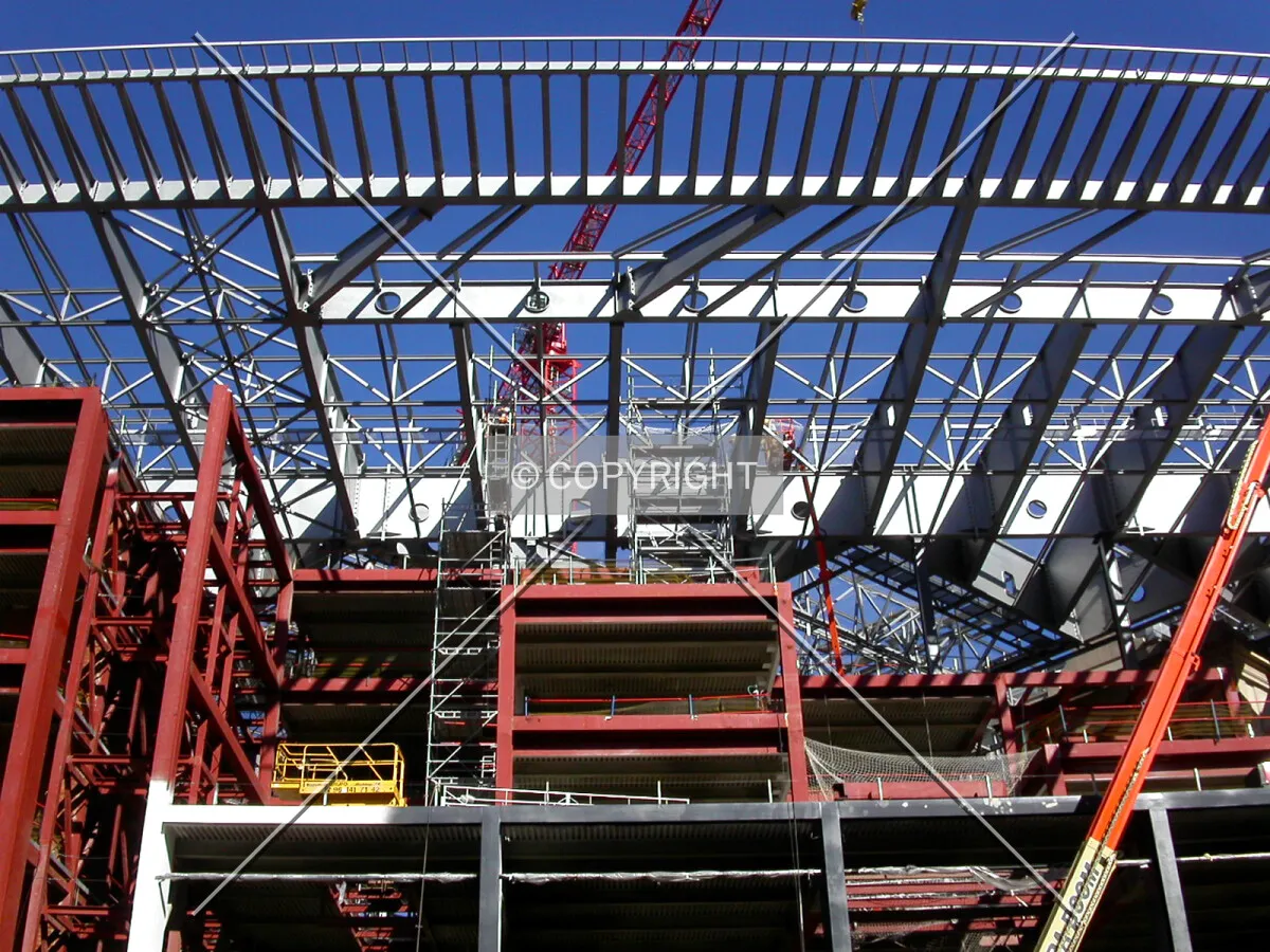 Looking up to the new roof being instaled