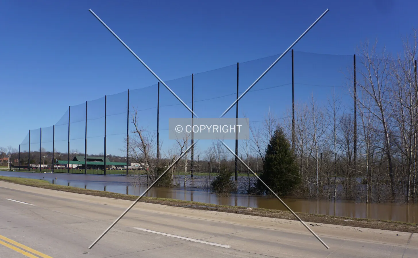 Southwest view while flooded by the Meramec River; January 1, 2016