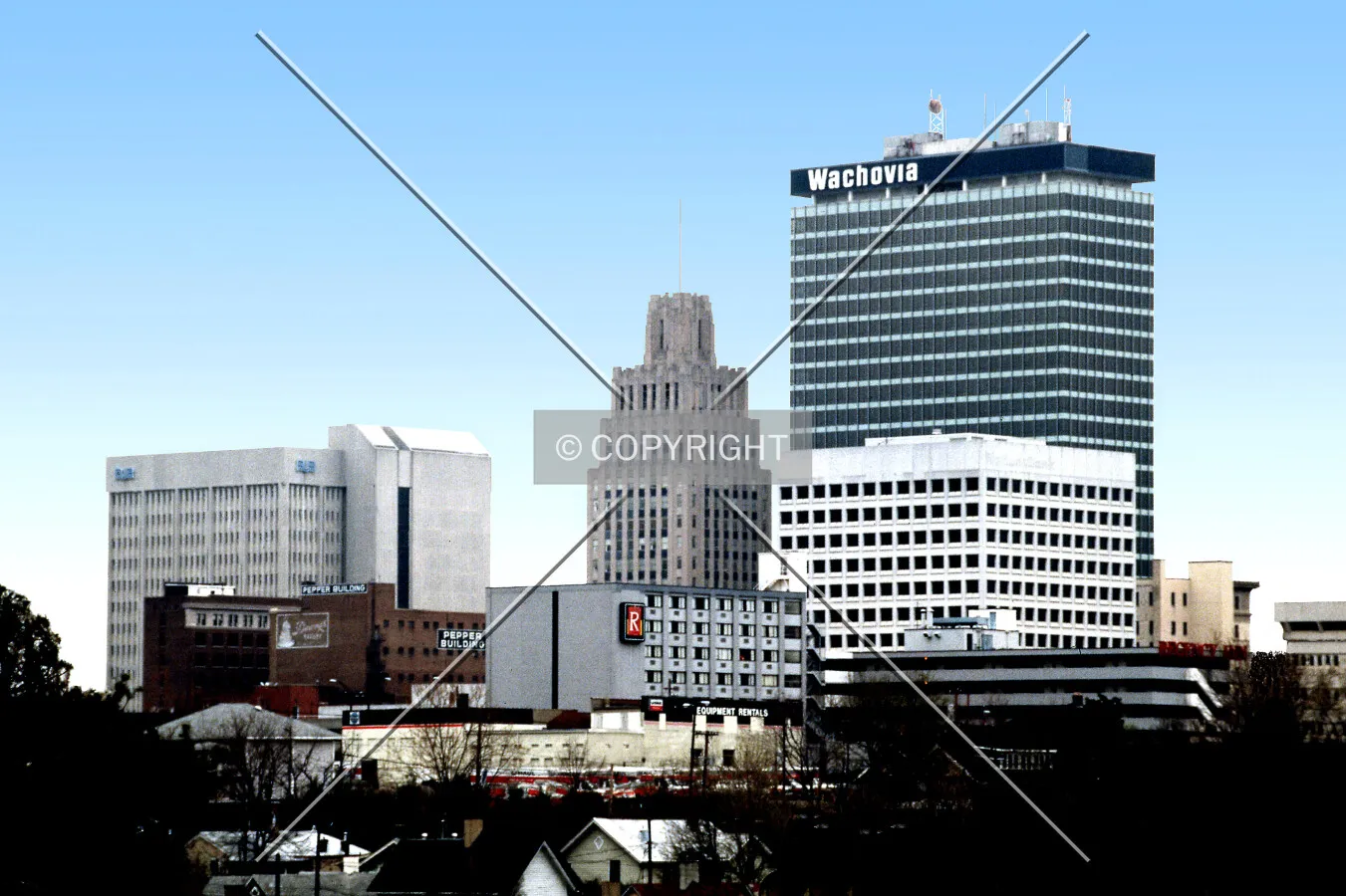 Downtown from the southwest before construction of One West Fourth Street
