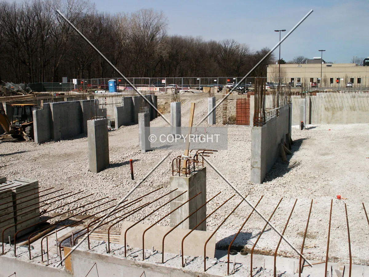 Looking north over the foundations for Maple Tower