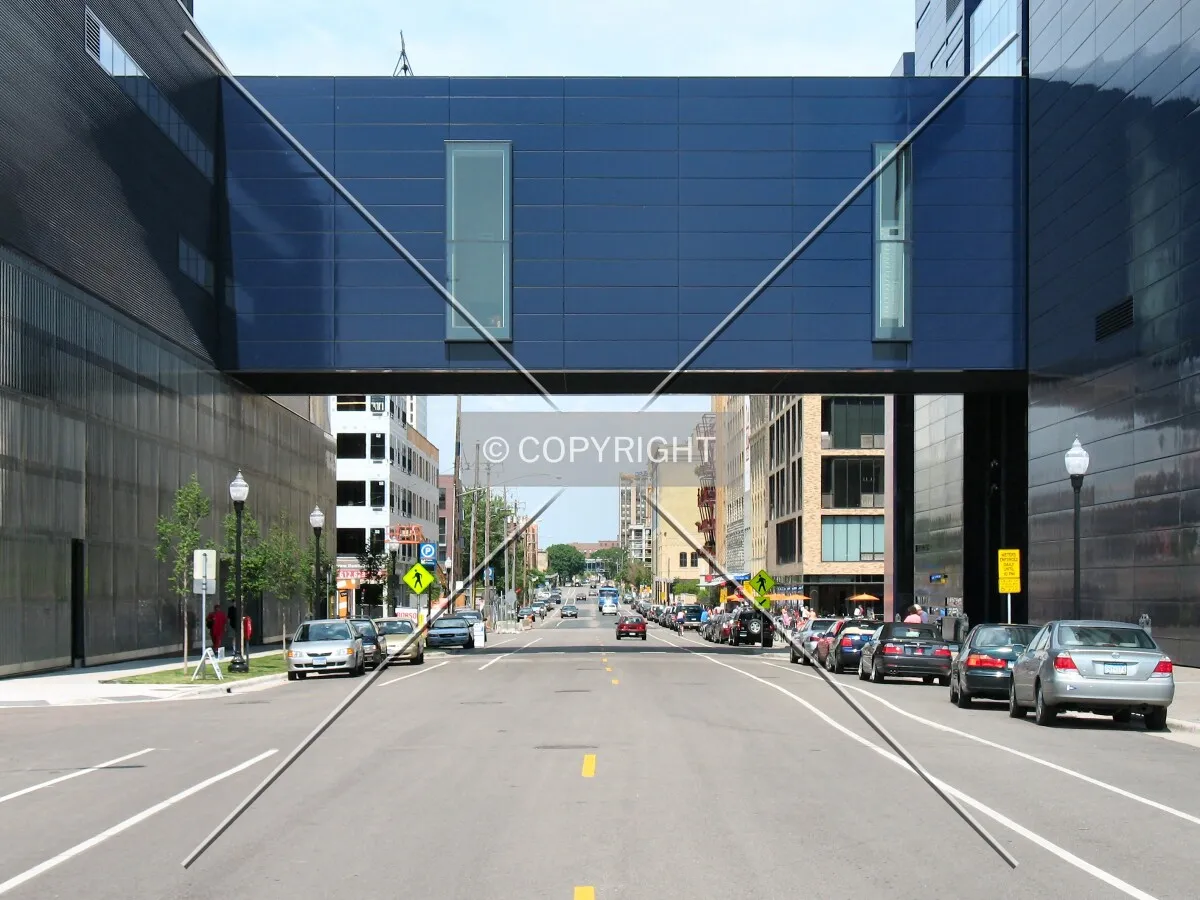 Skyway bridging 2nd Street South, looking west