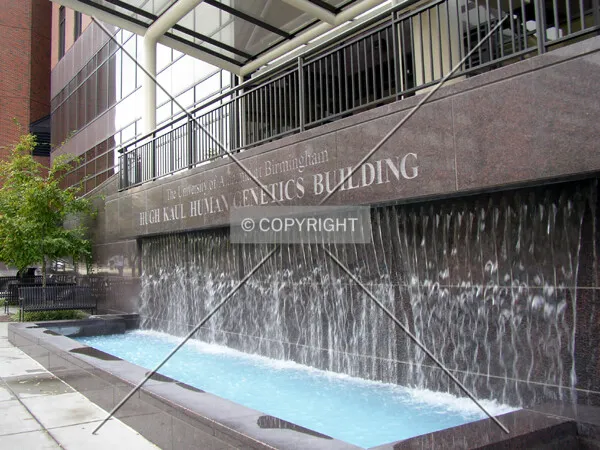 Signage and fountain at the main entrance off 20th Street South