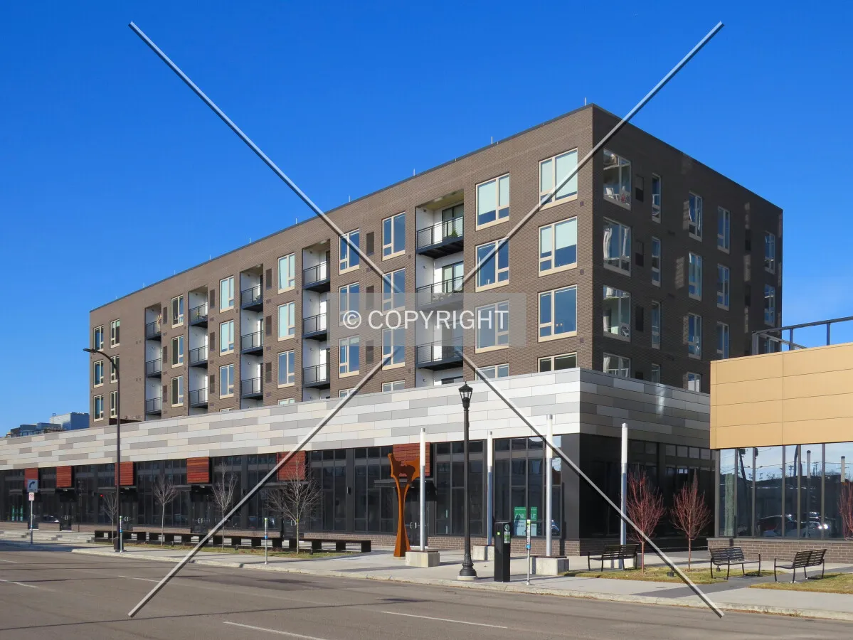 View to the west across 1st Avenue NE
