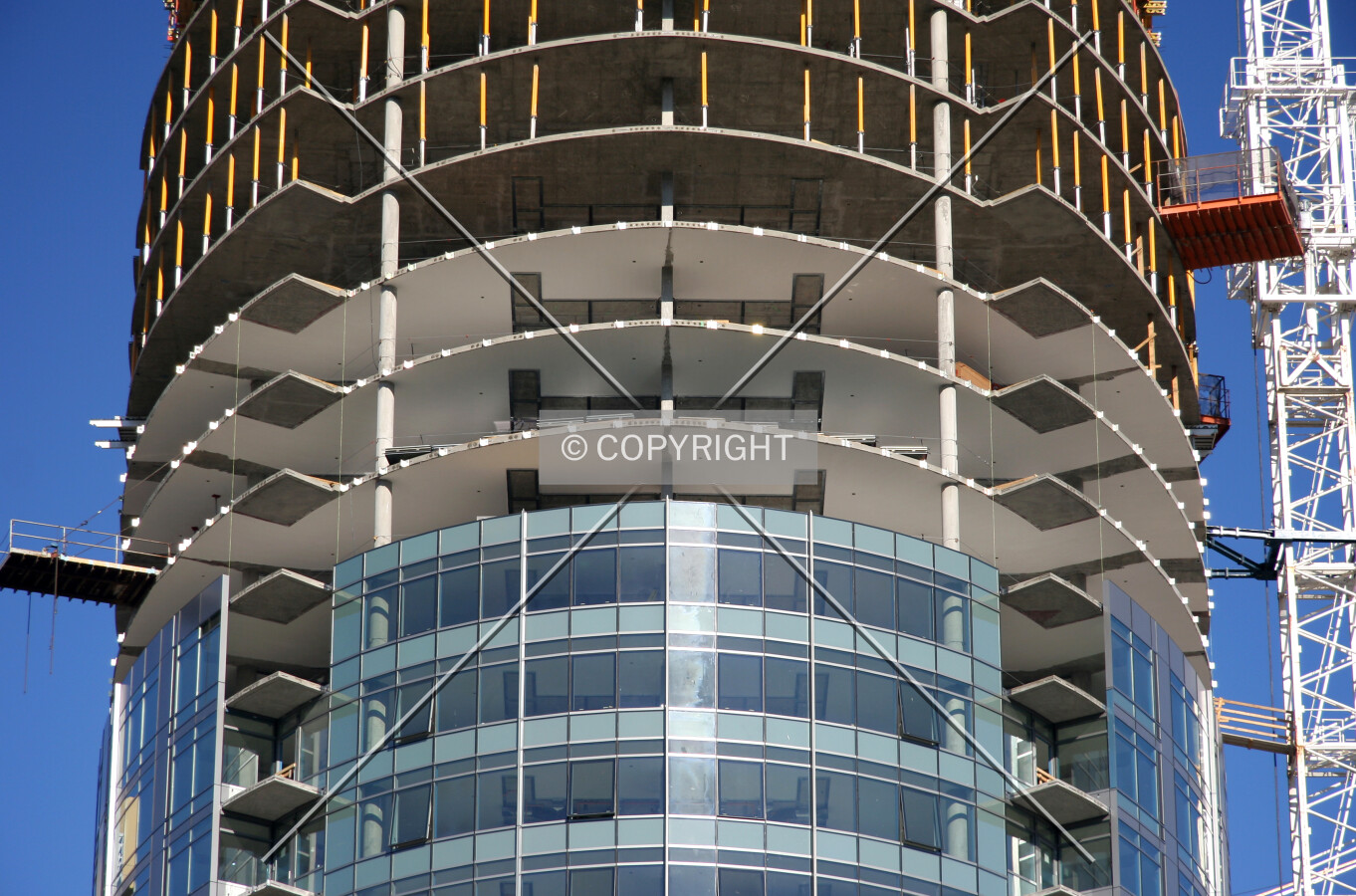 View of the partially completed facade