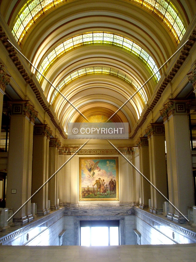 Steps leading from the fourth floor to the elaborate front entrance on the south side