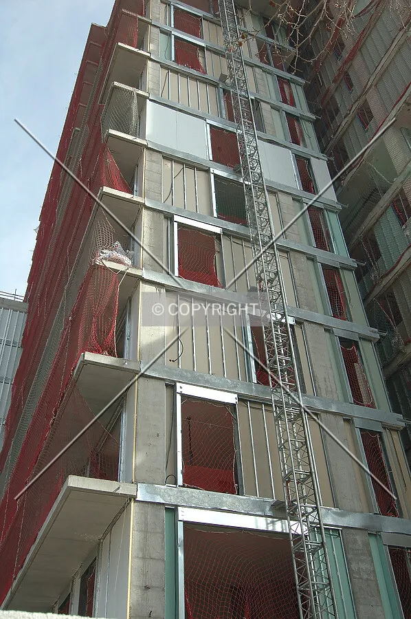 Close-up of the facade installation works