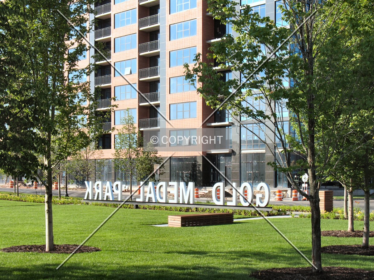 Base of the north wing from Gold Medal Park