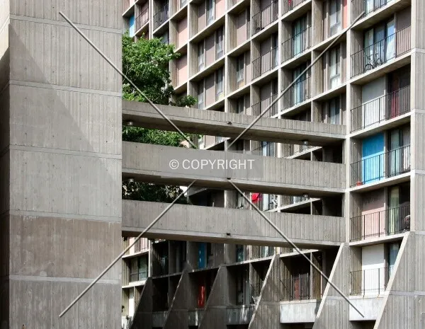 Walkways connecting to an annex at the left