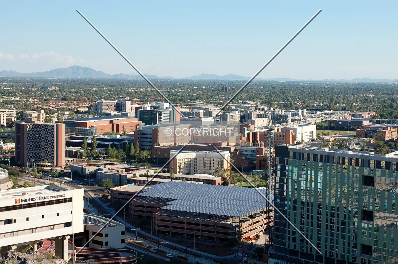 Elevated view of Arizona Sate University campus, Tempe, Arizona