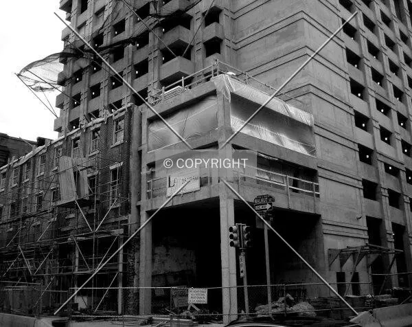 The northwest corner of the base at 8th and Walnut Streets