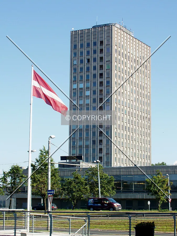 Full building view accross Kr. Valdemara Street from main entrance of shopping centre "Olympia"