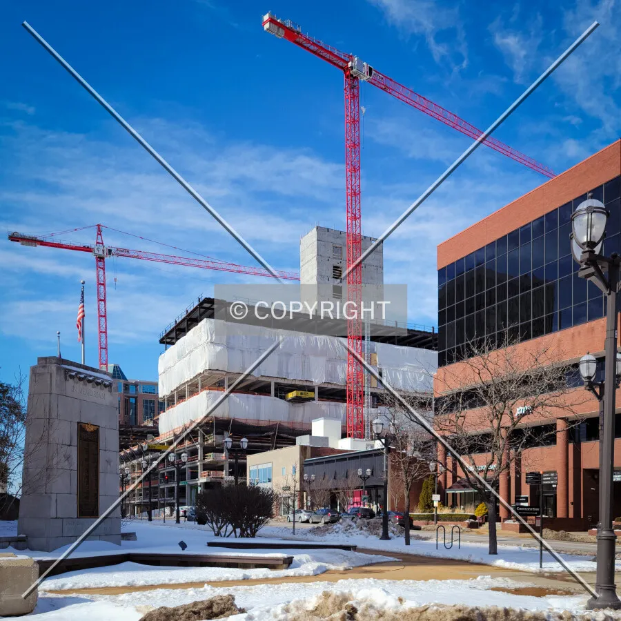 From the southeast during construction; February 6, 2022