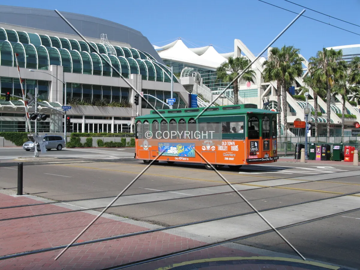 Trolley crossing the tramways