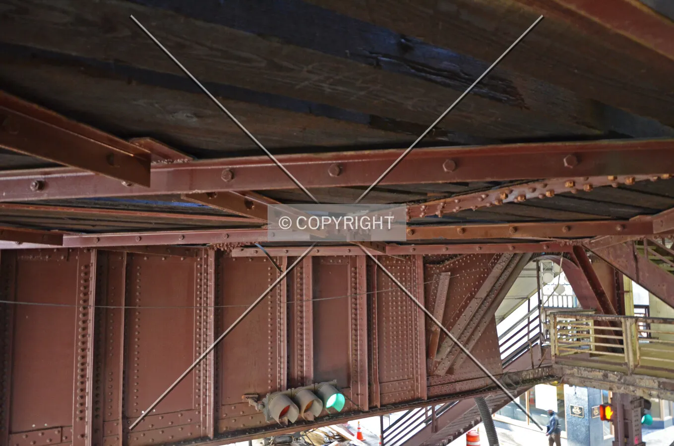 Detail of riveted steel connections for the track structure; March 7, 2015.