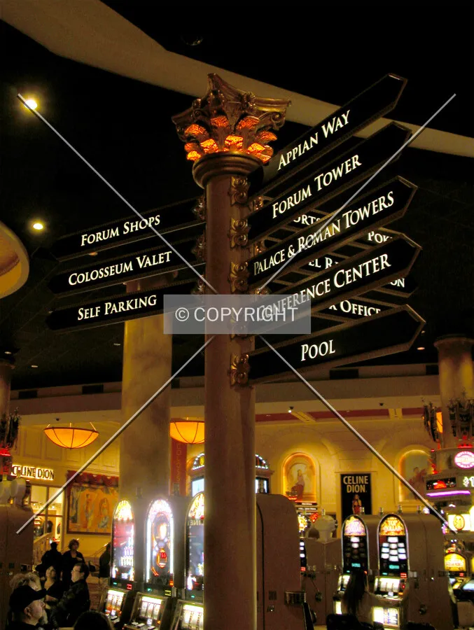 Direction sign in the casino