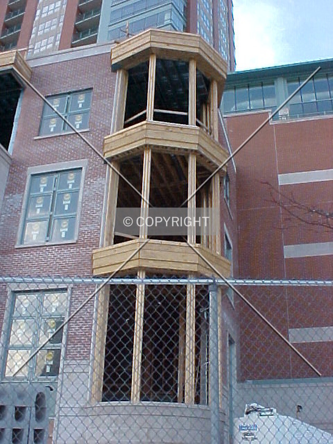 Unfinished southeast window bay on one of the townhomes along the base of the tower