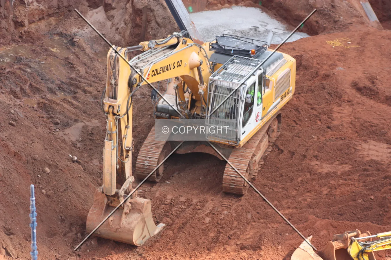 Looking down at the construction equipment