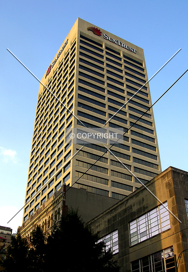 Vintage view from the southwest at dusk with previous SunTrust signage