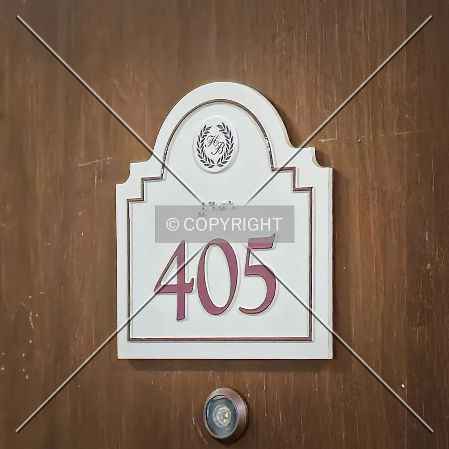 Sign outside room 405; March 28, 2025