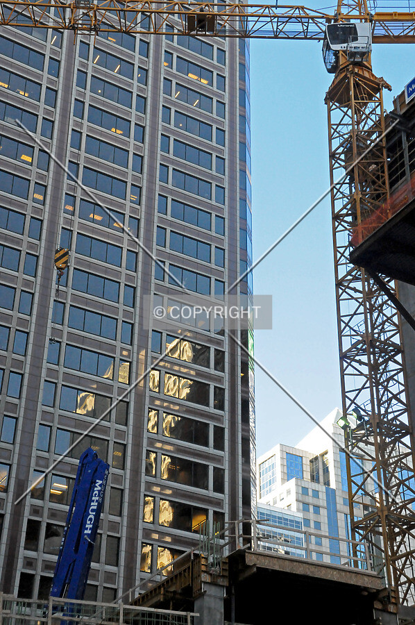 Looking up at the tower crane from the mezzanine level of the CTA Washington and Wells elevated station