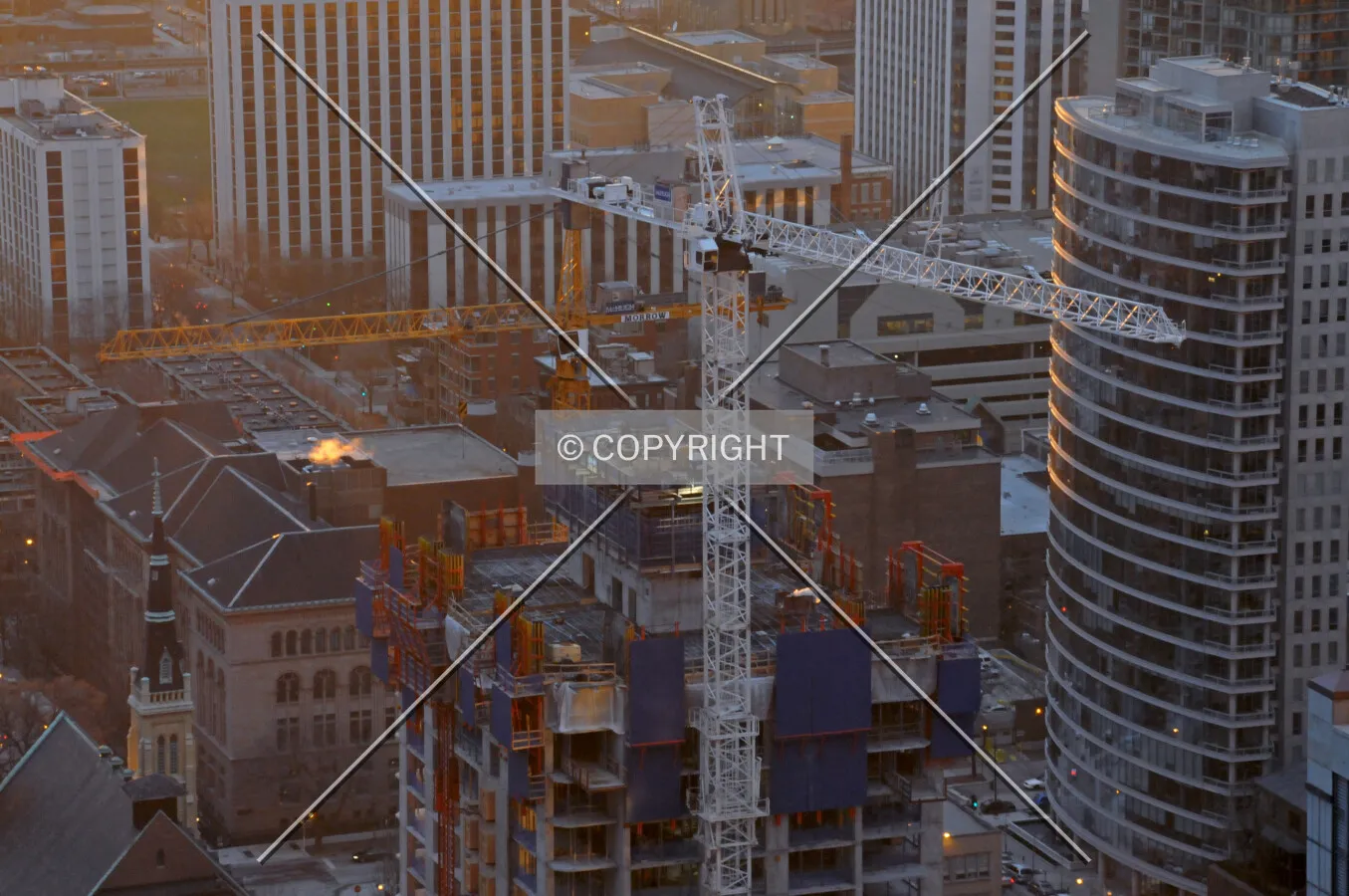 Upper floors viewed at sunset from the 44th floor of the John Hancock Center