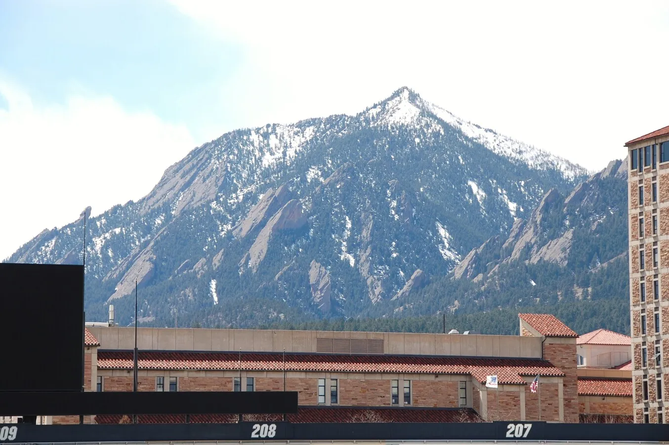 View of the Flatirons from the north end zone