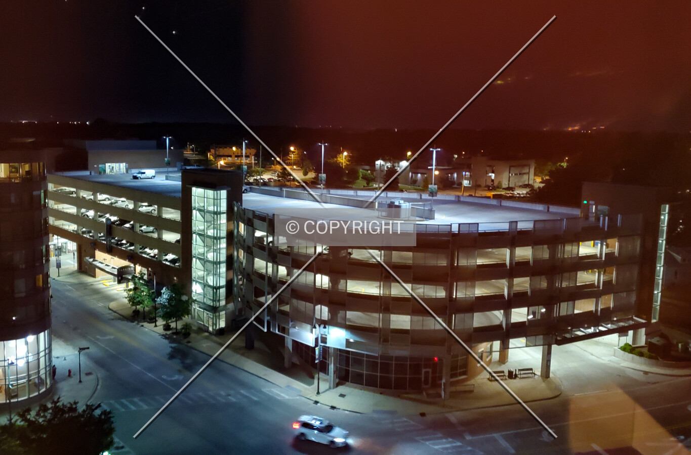 Northwest view at night; June 19, 2020